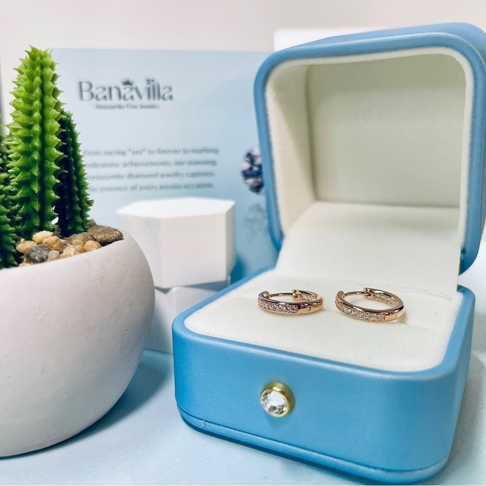 0.32ctw 18K Rose Gold Pated S925 Moissanite Inside-out Huggie Hoop Earrings - Picture 5 of 5